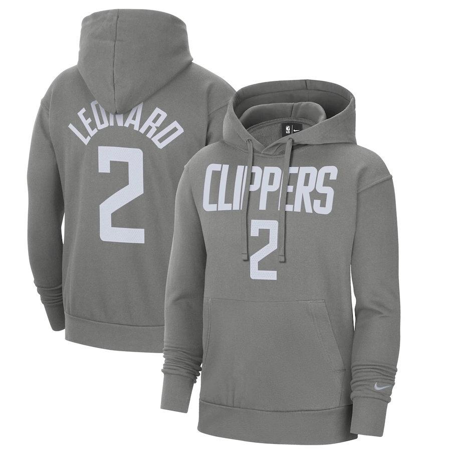 Men's Los Angeles Clippers #2 Kawhi Leonard Grey 2020/21 Earned Edition Name & Number Essential Pullover Hoodie